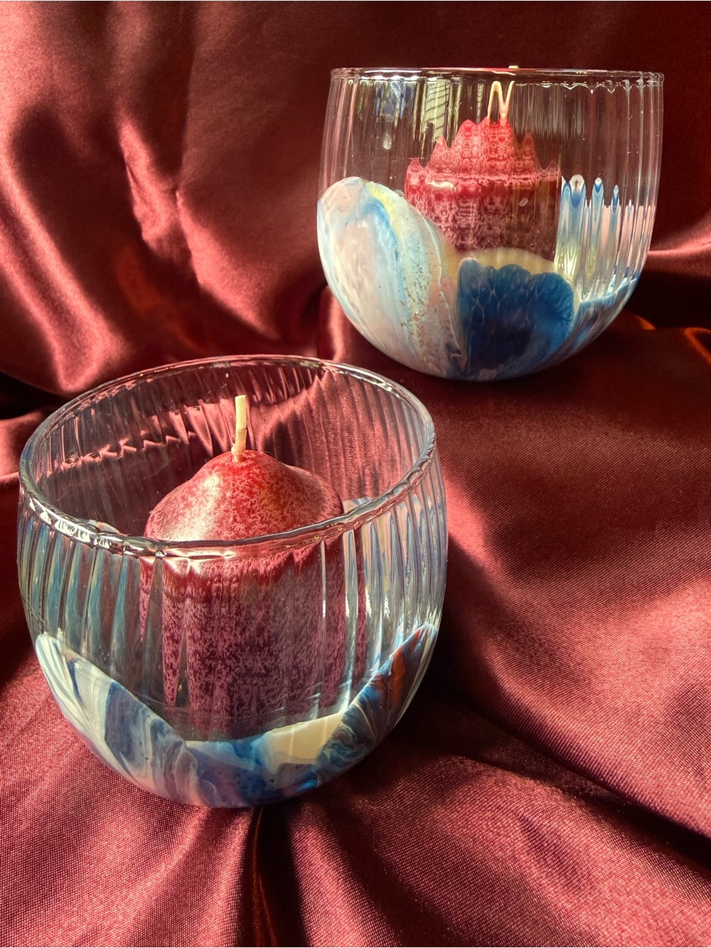 Hand dipped textured, ribbed glass candle holder votive glasses